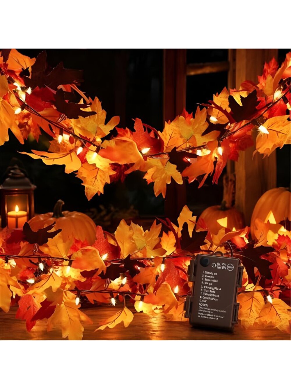 Timer-12Ft 50 LED Fall Garland with Lights,8 Modes Battery Operated Waterproof